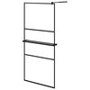 vidaXL Parete Doccia Walk in Mensola Nera 90x195cm Vetro ESG Alluminio