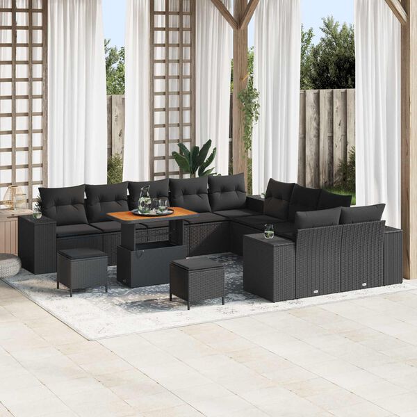 vidaXL Set Divano da Giardino con cuscino 13 pcs Nero polyrattan