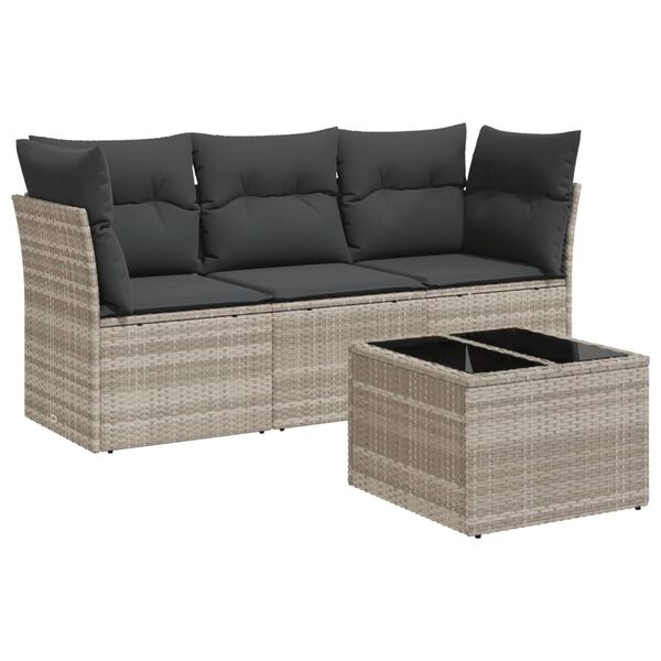 vidaXL Set Divano da Giardino 4pz con Cuscini Grigio Chiaro Polyrattan