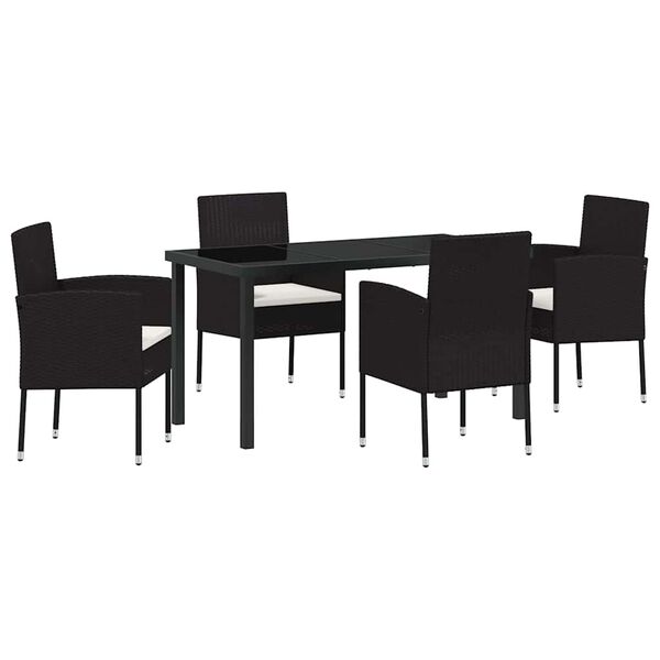 vidaXL Set da Pranzo per Giardino con cuscino 5 pcs Nero polyrattan