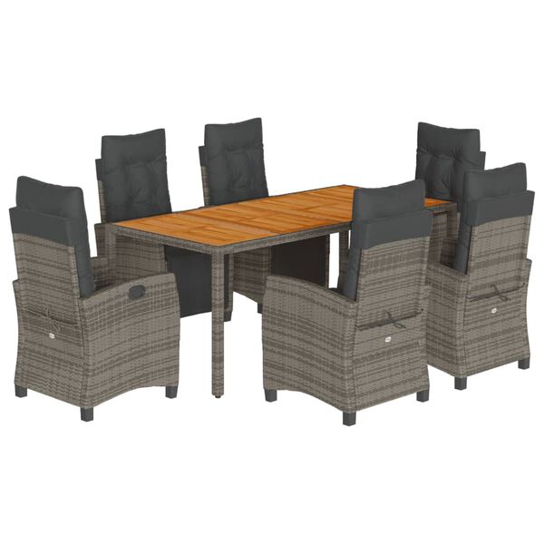 vidaXL Set da Pranzo da Giardino 7 pz con Cuscini in Polyrattan Grigio