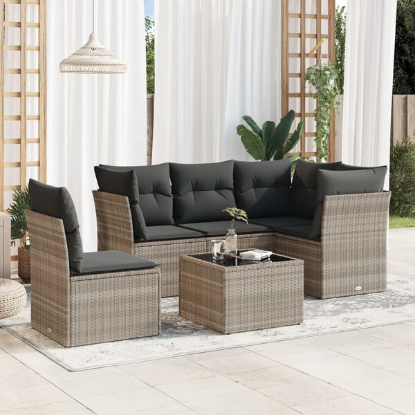 vidaXL Set Divano da Giardino 6pz con Cuscini Grigio Chiaro Polyrattan