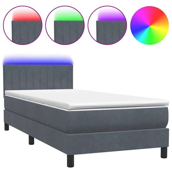 vidaXL Letto a Molle con Materasso e LED Grigio Scuro 80x210 cm Velluto