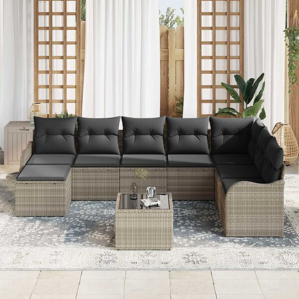vidaXL Set Divano da Giardino 9 pcs Grigio chiaro Poly Rattan