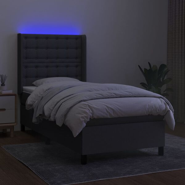 vidaXL Letto a Molle Materasso e LED Grigio Scuro 80x200 cm in Tessuto