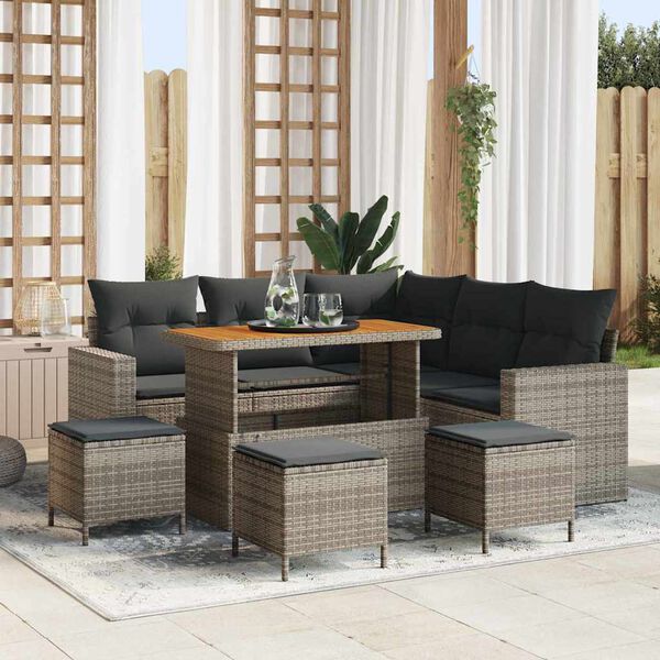 vidaXL Set Divano da Giardino 9 pcs Grigio polyrattan