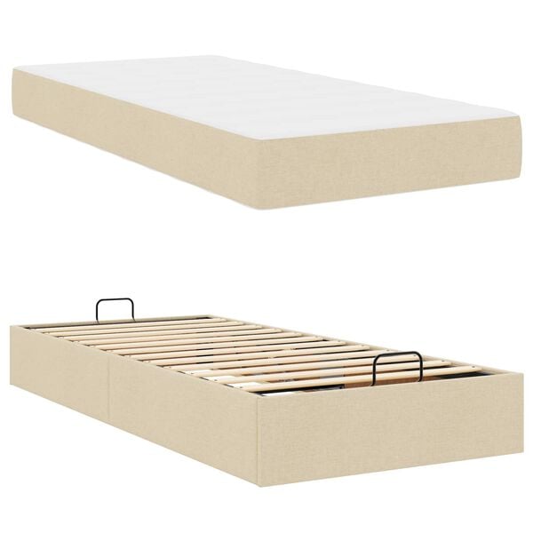 vidaXL Struttura letto con materasso con materasso 2 pcs Crema Tessuto