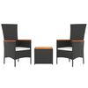 vidaXL Set Mobili Giardino 3pz Nero Polyrattan e Legno Massello Acacia