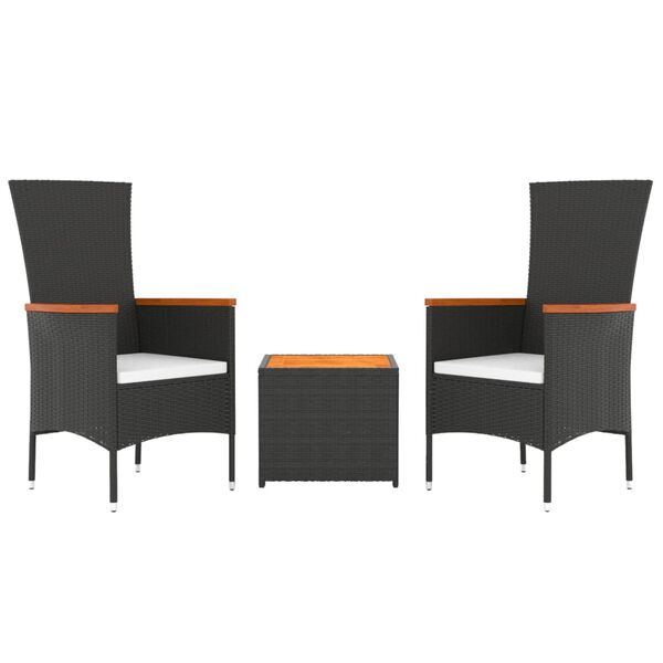vidaXL Set Mobili Giardino 3pz Nero Polyrattan e Legno Massello Acacia