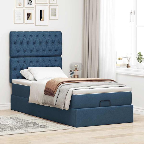 vidaXL Struttura Letto Pouf con Materasso Blu 80x200 cm in Tessuto