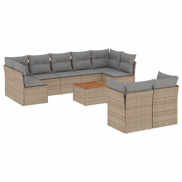 vidaXL Set Divano da Giardino 10 pz con Cuscini Beige in Polyrattan