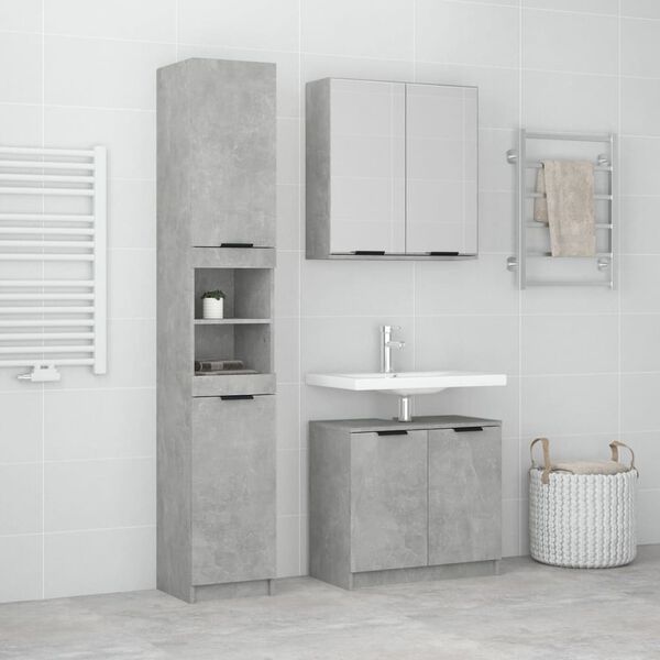 vidaXL Set di Mobili da Bagno 3 pz Grigio Cemento in Legno Multistrato