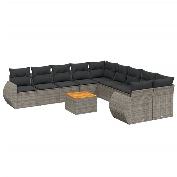 vidaXL Set Divani da Giardino 11 pz con Cuscini in Polyrattan Grigio