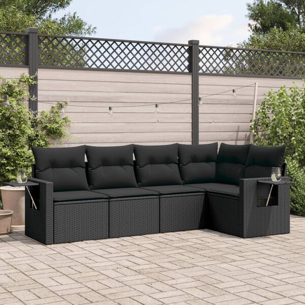 vidaXL Set Divani da Giardino 5 pz con Cuscini in Polyrattan Nero