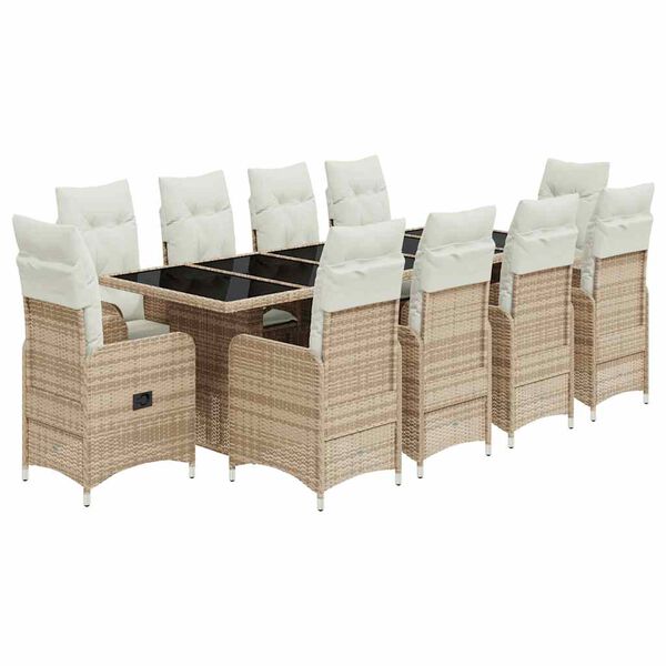 vidaXL Set Bistr&ograve; da Giardino 11 pz con Cuscini in Polyrattan Beige