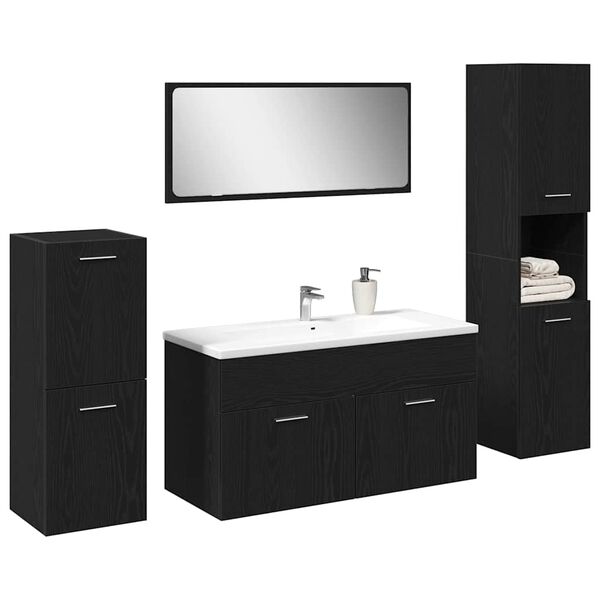 vidaXL Set di mobili per il bagno 4 pcs Rovere Nero Legno multistrato