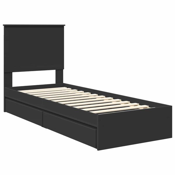 vidaXL Letto con Contenitore Nero 75 x 190 cm Legno multistrato