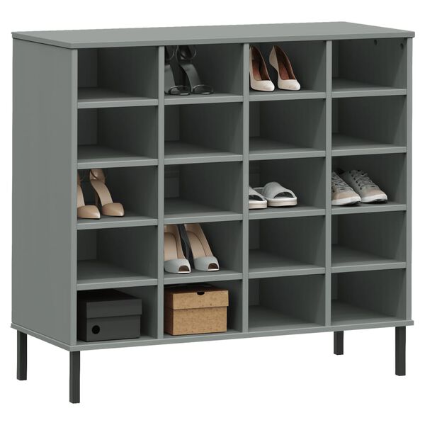vidaXL Scarpiera Gambe Metallo Grigio 95x35x86 cm Legno Massello OSLO