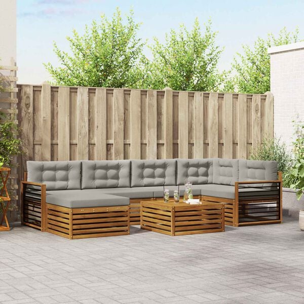 vidaXL Set di divani da esterno 7 pcs Grigio Naturale e Chiaro