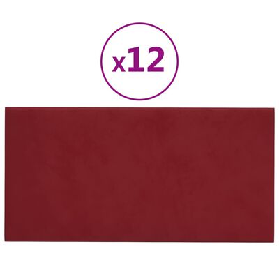 vidaXL Pannelli Murali 12 pz Rosso Vino 30x15 cm Velluto 0,54 m²
