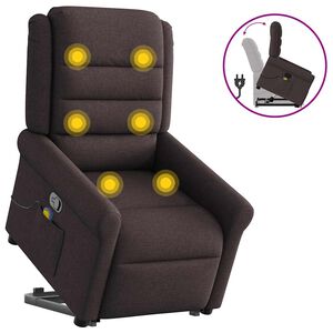vidaXL Poltrona Alzapersona Massaggi Reclinabile Marrone Scuro Tessuto