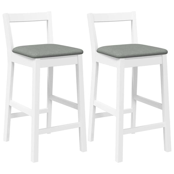 vidaXL Sgabelli da Bar con Cuscini 2 pz Bianco Legno Massello di Hevea