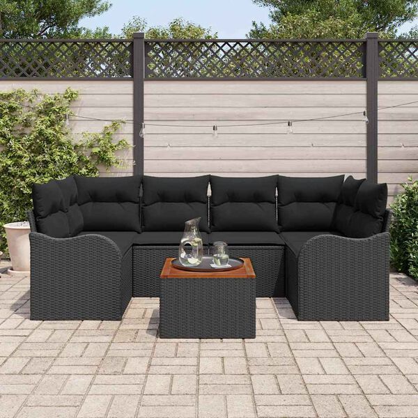 vidaXL Set Divano da Giardino 7 pcs Nero Poly Rattan