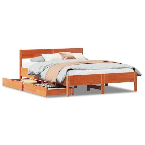 vidaXL Letto senza Materasso Marrone Cera 150x200 cm in Legno di Pino