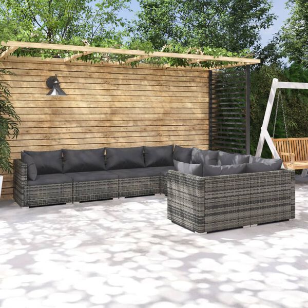 vidaXL Set Divani da Giardino 8 pz con Cuscini in Polyrattan Grigio