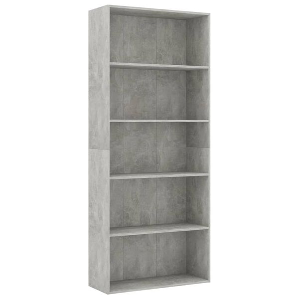 vidaXL Libreria 5 Ripiani Grigio Cemento 80x30x189cm Legno Multistrato