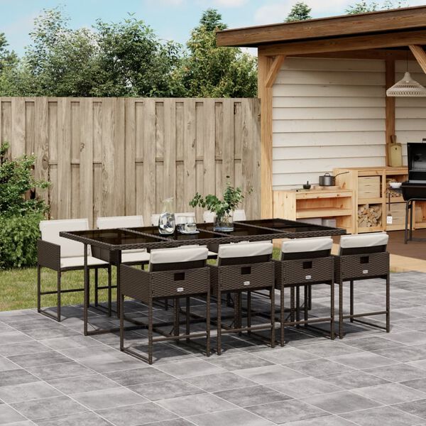 vidaXL Set da Pranzo da Giardino 9pz con Cuscini Marrone in Polyrattan