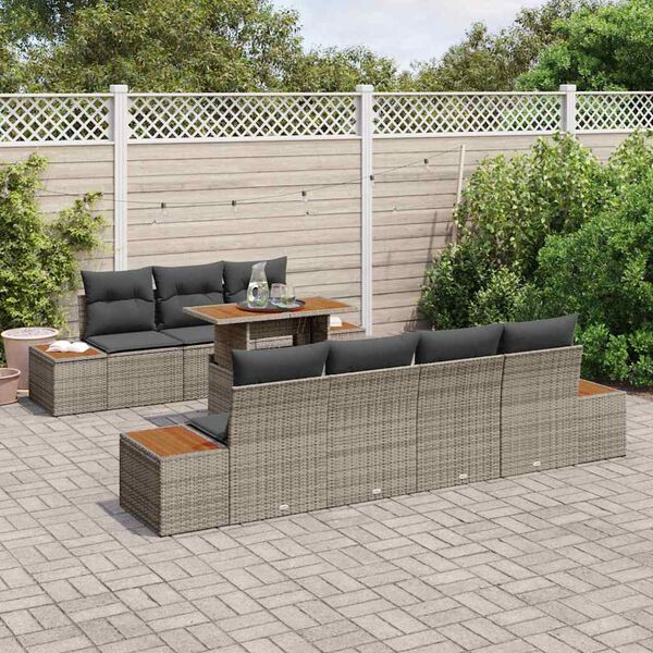 vidaXL Set Divano da Giardino con cuscino 8 pcs Grigio Poly Rattan