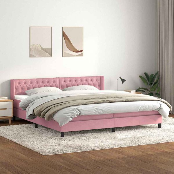vidaXL Giroletto a Molle con Materasso Rosa 200x220 cm in Velluto