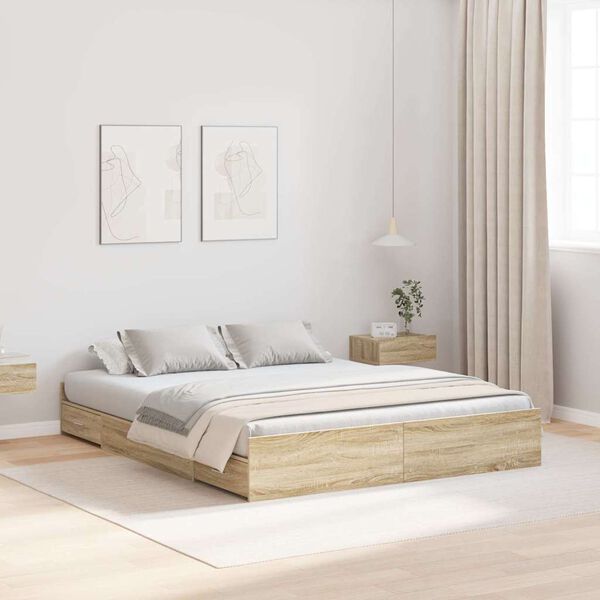 vidaXL Struttura letto con contenitore Rovere Sonoma 135 x 190 cm