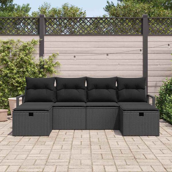 vidaXL Set Divano da Giardino con cuscino 6 pcs Nero Poly Rattan