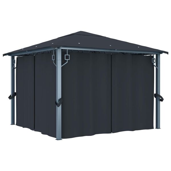 vidaXL Gazebo con Tende e Luci LED 300x300 cm Antracite in Alluminio
