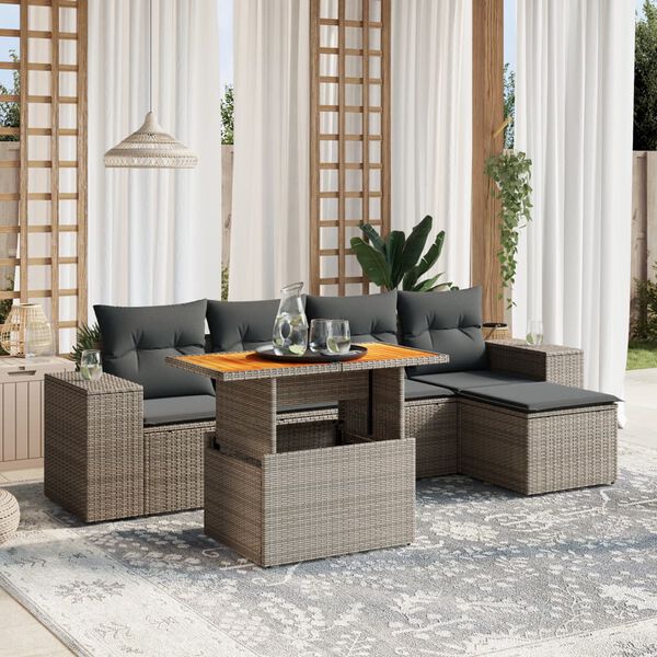 vidaXL Set Divano da Giardino 6 pz con Cuscini Grigio in Polyrattan