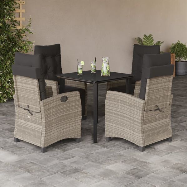vidaXL Set Pranzo da Giardino 5pz con Cuscini Grigio Chiaro Polyrattan