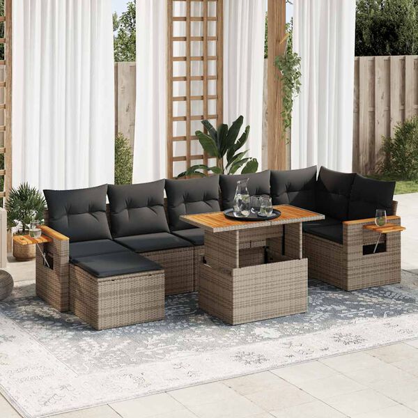 vidaXL Set Divano da Giardino 8pz con Cuscini Grigio Polyrattan Acacia