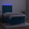 vidaXL Letto a Molle con Materasso e LED Blu Scuro 90x190cm in Velluto