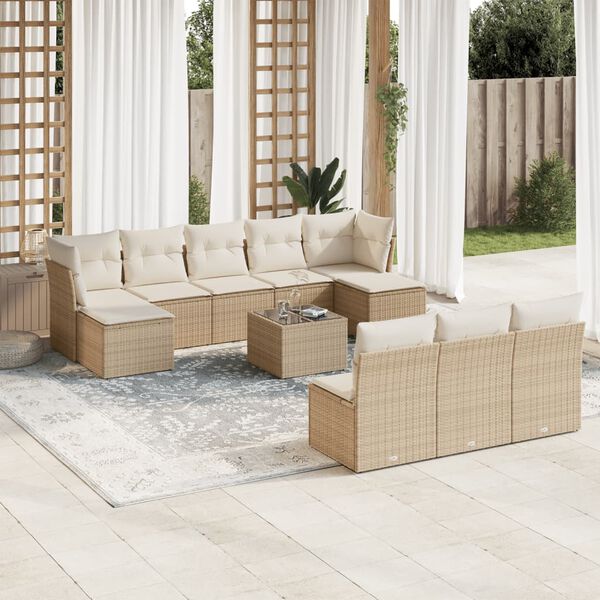 vidaXL Set Divani da Giardino 11 pz con Cuscini Beige in Polyrattan