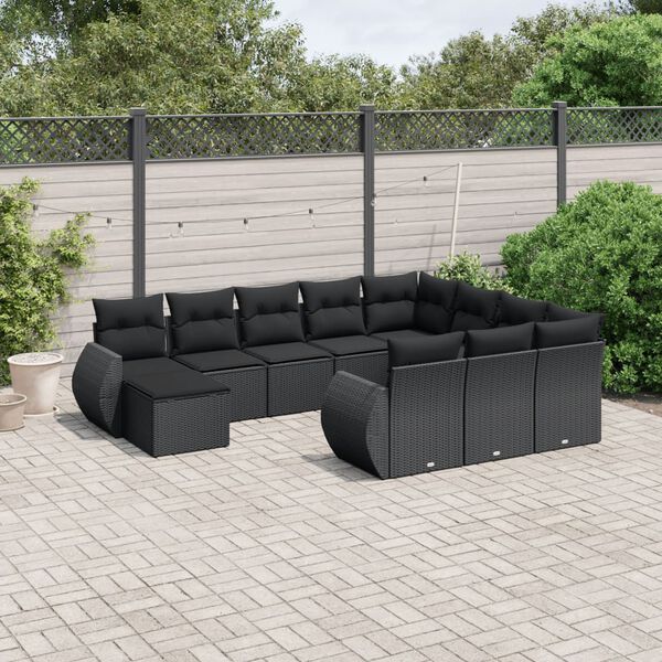vidaXL Set Divani da Giardino 11 pz con Cuscini in Polyrattan Nero