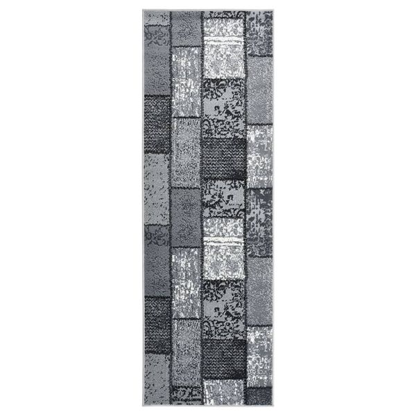 vidaXL Tappeto Lungo in BCF Grigio con Motivo a Blocchi 100x350 cm