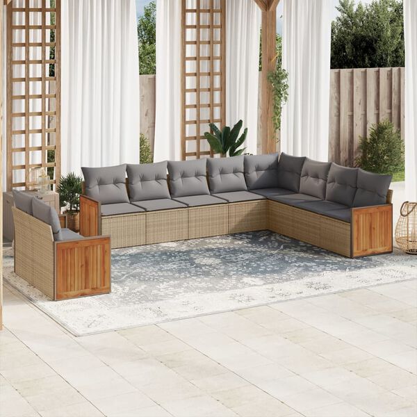 vidaXL Set Divano da Giardino 10 pz con Cuscini Beige in Polyrattan