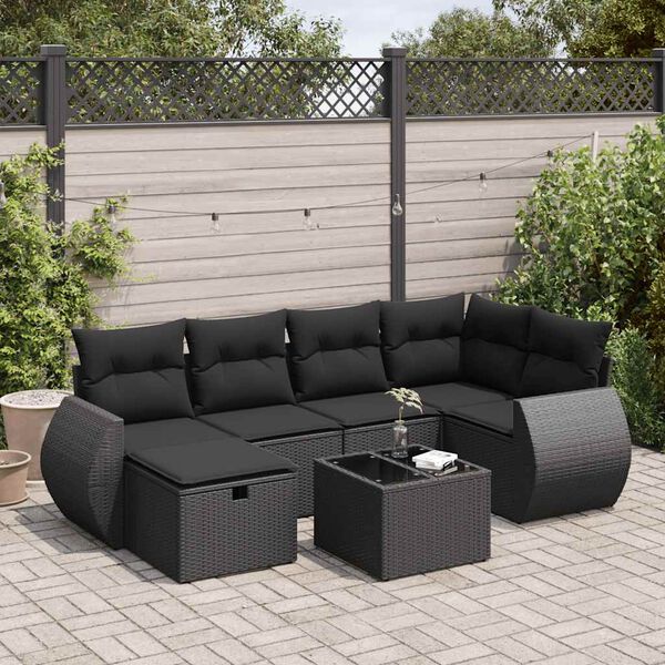vidaXL Set Divani da Giardino con Cuscini 7pz Nero Polyrattan