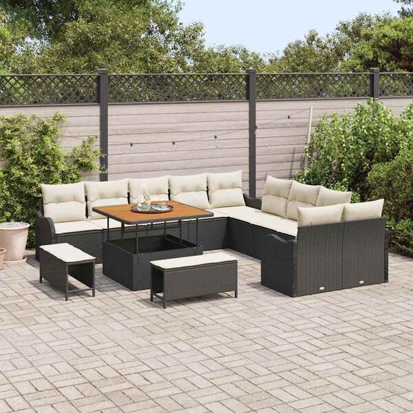 vidaXL Set Divano da Giardino 13 pcs Nero polyrattan