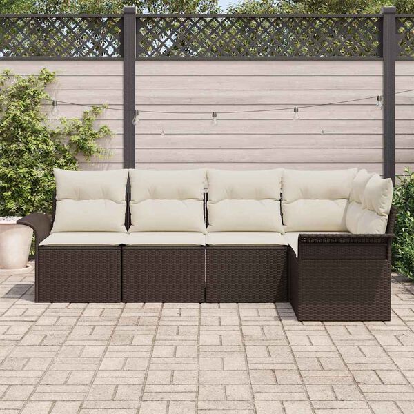 vidaXL Set Divano da Giardino con cuscino 5 pcs Marrone polyrattan