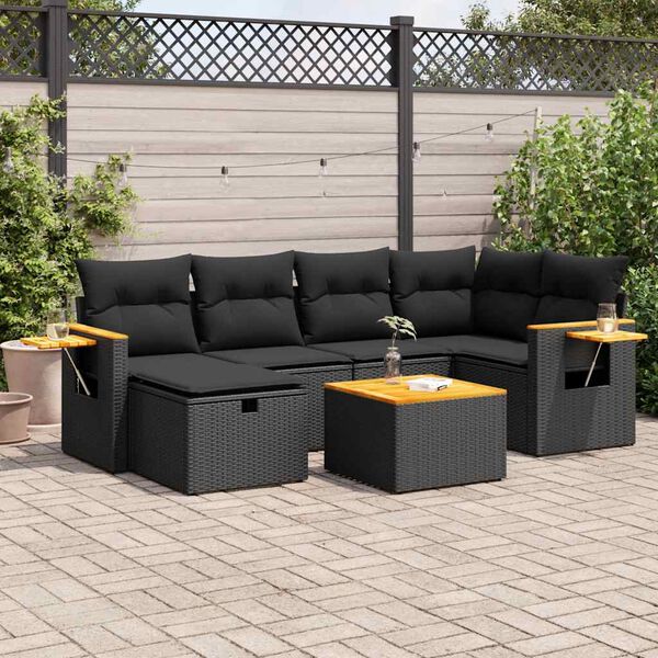 vidaXL Set Divani da Giardino con Cuscini 7pz Nero Polyrattan