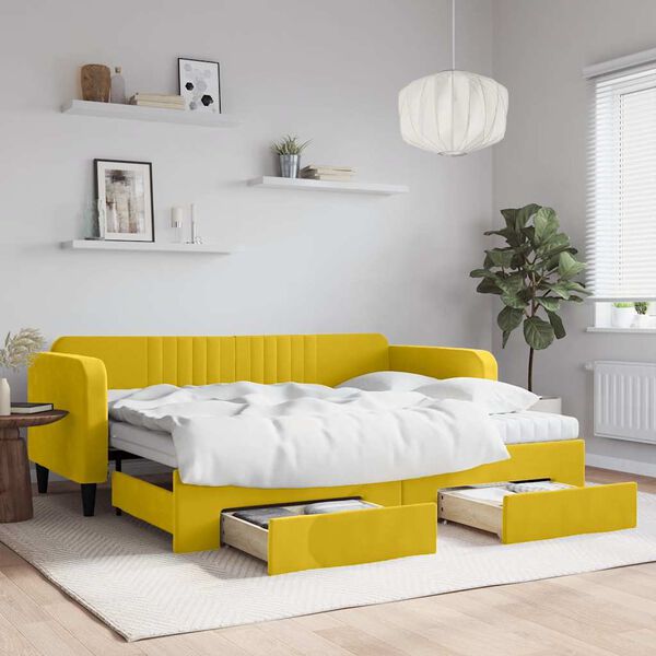 vidaXL Divano Letto Estraibile con Cassetti Giallo 90x200cm in Velluto
