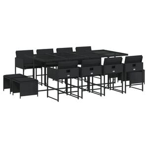 vidaXL Set da Pranzo da Giardino 13pz con Cuscini Nero in Polyrattan